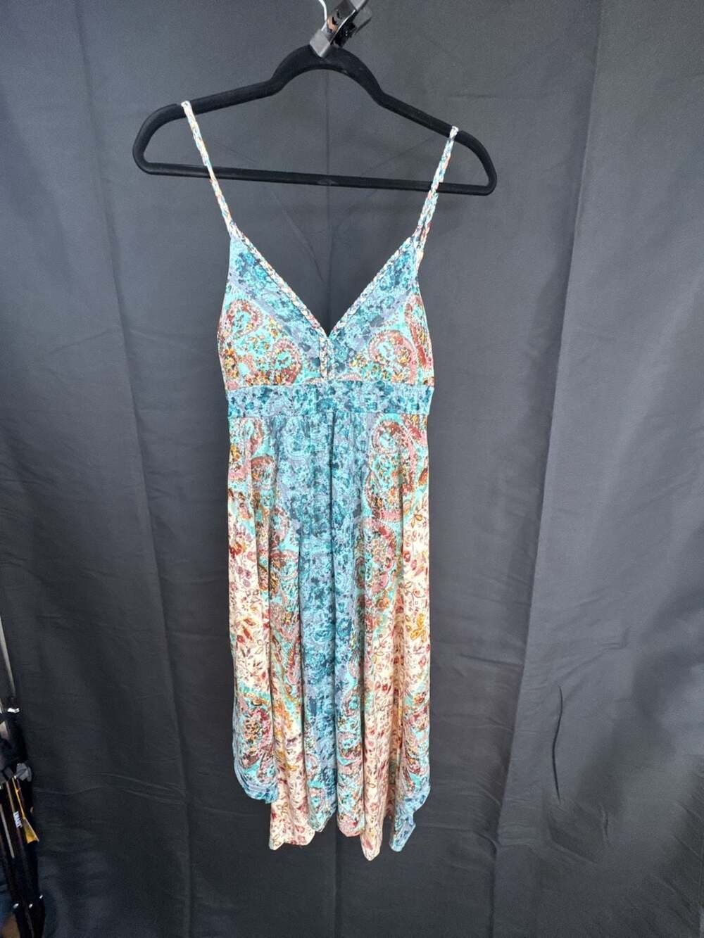 American Rag Cami Midi Dress Blue Pink Floral Paisley  Asymmetrical Hem Size s